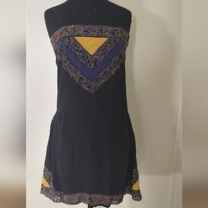 Women’s Navy Strapless Mini Dress with Gold & Purple Accents